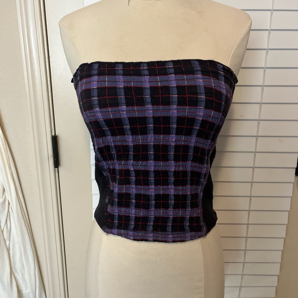 Free People Black and Purple Plaid Tube Top